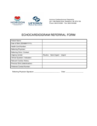 First page of the Echocardiogram (Echo) form