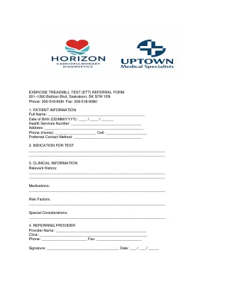 First page of the Exercise Treadmill Test (ETT) form