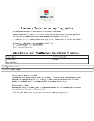 First page of the Urgent Cardiac Assessment form